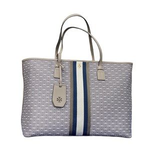 Tory Burch Gemini Link Canvas Top Zip Tote Gray Heron Size OS
